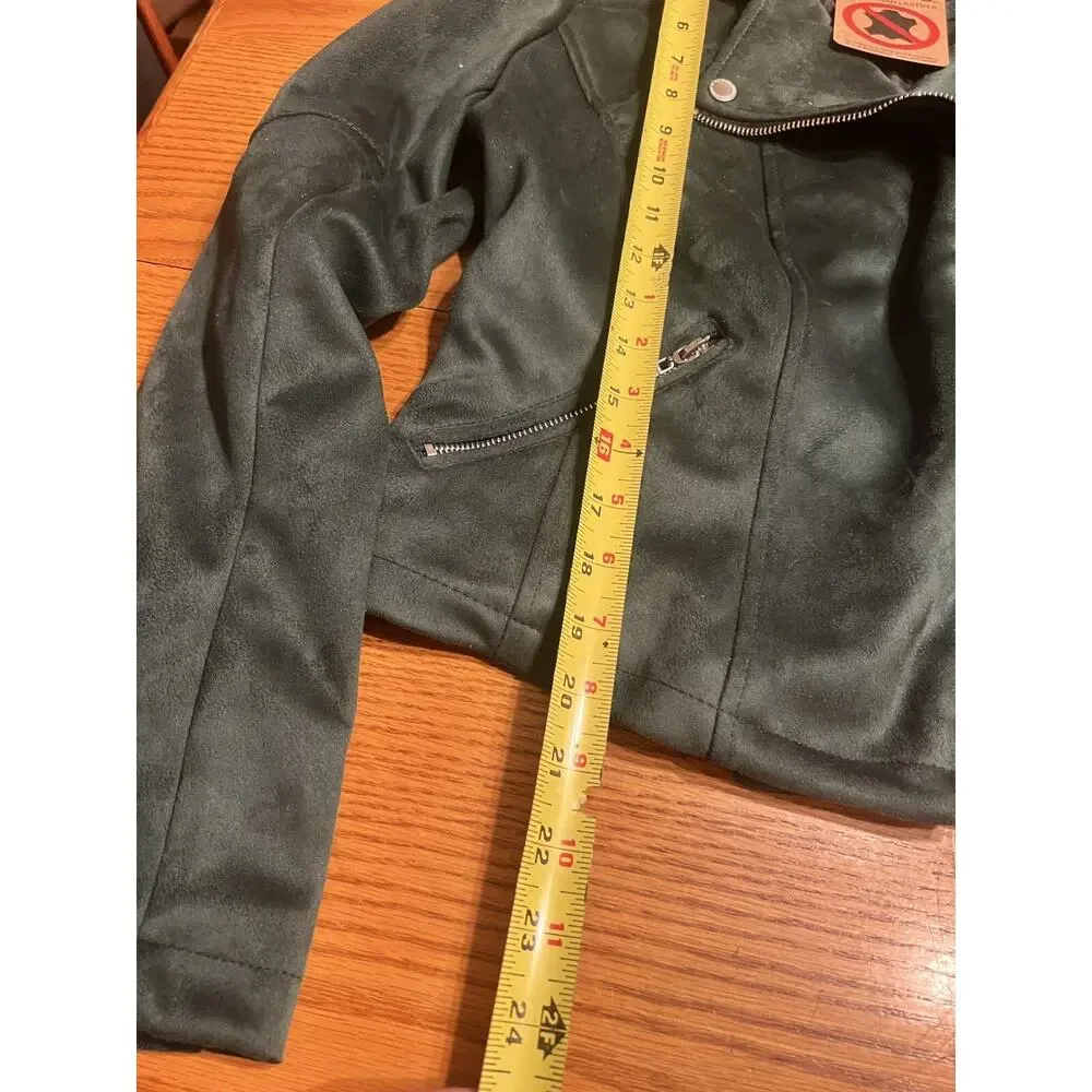 Jou Jou Girls Faux Leather Jacket Green Full Zip Size Medium NWT
